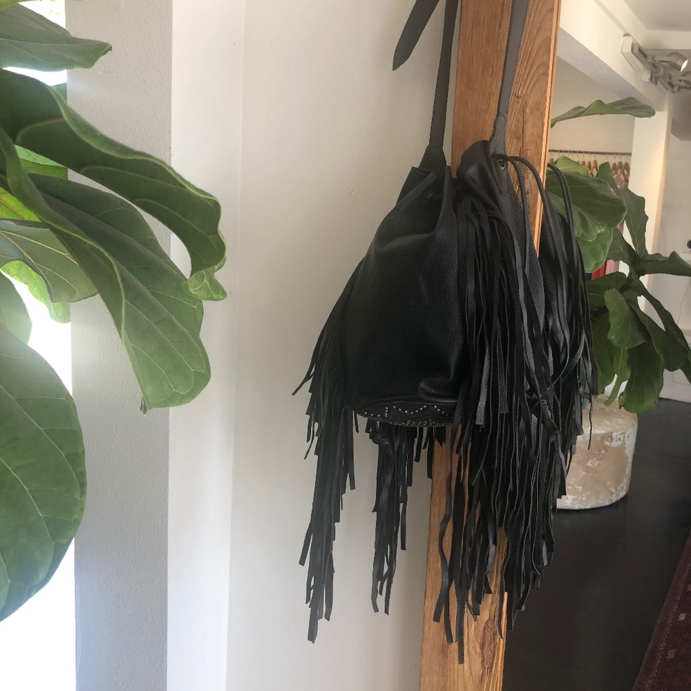 Cleobella Black Crossbody Bag with Fringe